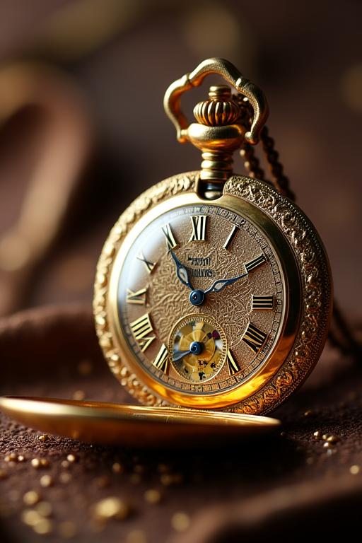 Un orologio da tasca antico con cassa in oro finemente incisa, leggermente aperta per mostrare il bordo del movimento interno. Un capolavoro di meccanica.